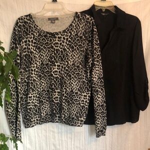 PRIMARK & DAISY FUENTES SZ L cheetah print sweater & black roll tab slee…